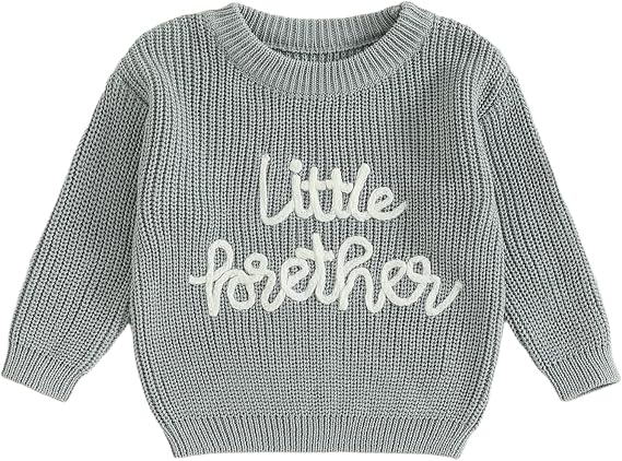 Bonangber Toddler Baby Boy Sweater Little Brother Outfit Long Sleeve Sweatshirt Warm Knit Pullover Cute Fall Winter Clothes