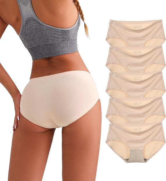 Seamless Underwear Women No Show Hipster Panties Mid Rise Full Coverage Soft Panties