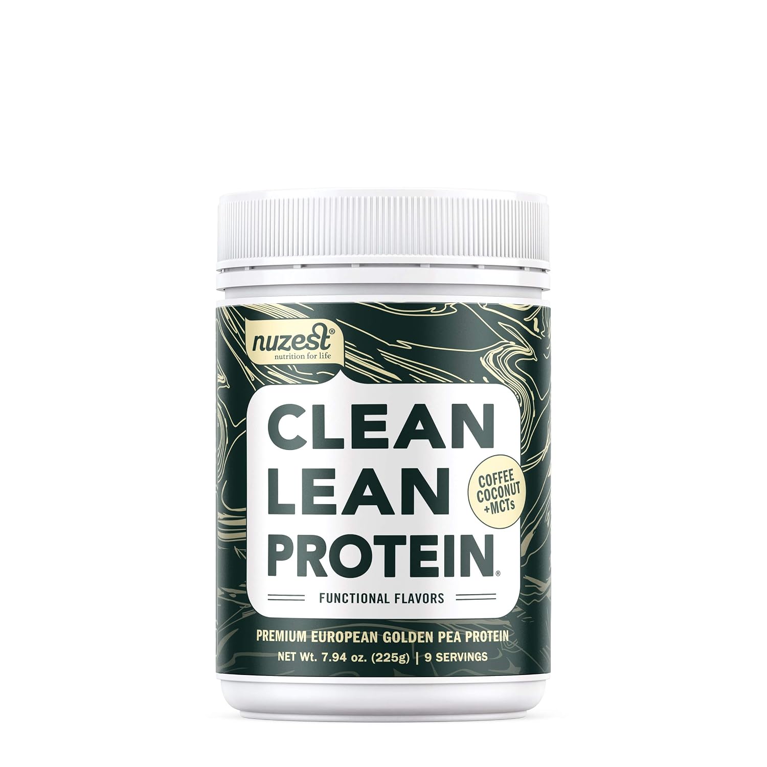 Nuzest Clean Lean Protein Functionals - Premium Vegan Protein Powder, European Golden Pea Protein, Dairy Free, Gluten Free, GMO Free, Naturally Sweetened, Coffee Coconut & MCTs, 9 Servings, 7.9 Ounce