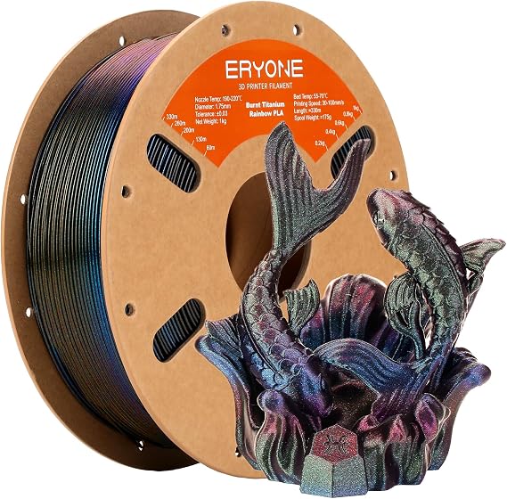 ERYONE Burnt Titanium Rainbow PLA Filament 3D Printer 1.75mm +/-0.03mm, 1kg(2.2LBS)/Spool, Galactic (Green & Blue & Rose Red)