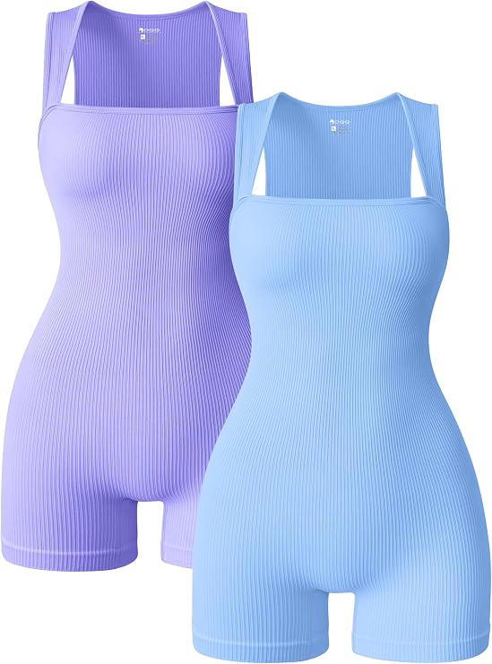OQQ Women 2 Piece Rompers Yoga Stretch Strappy Square Neck Sleeveless Exercise Rompers