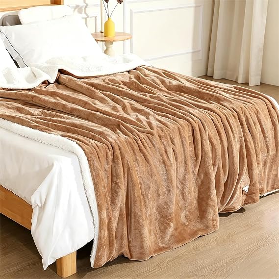 Electric Heated Blanket Throw 50"x60", 9 Heating Settings, Brown