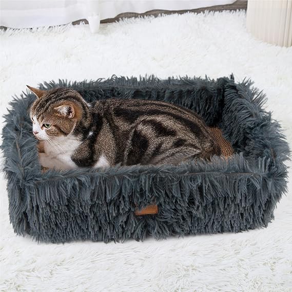 Cat Lounge Scratcher Box with Removable Cardboard (Dark Grey)