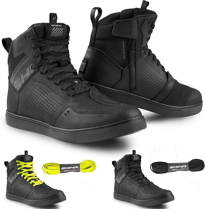 SHIMA Rebel 2.0 Motorcycle Shoes Men's Leather Ventilated Motorcycle Boots Protectors Trainers Non-Slip Sole Ankle Support