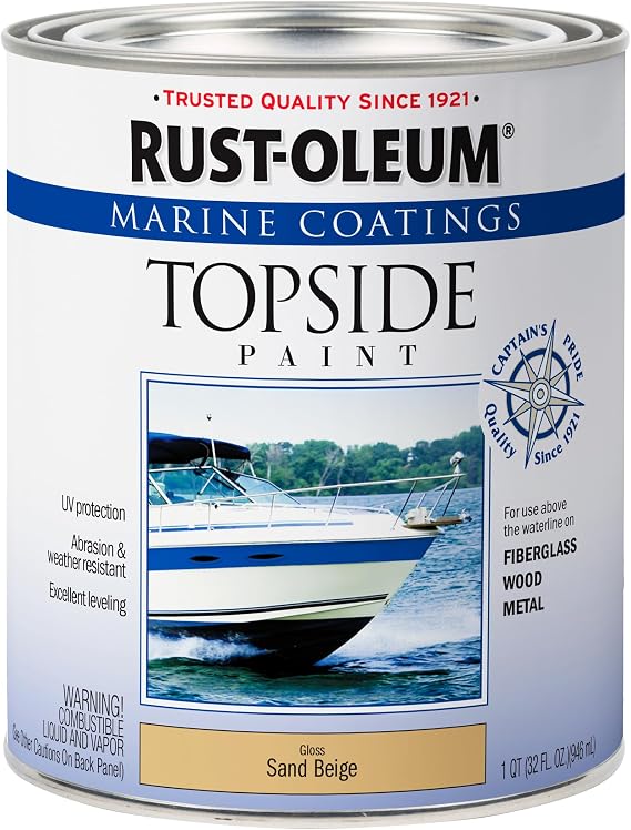 Rust-Oleum Marine Coatings Sand Beige Topside Paint | UV Resistant Marine Finish, Fiberglass Wood And Metal Surfaces, Weather Protection, Quart