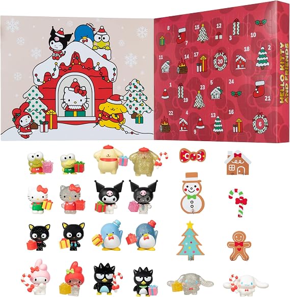 Jazwares Hello Kitty and Friends Holiday Advent Calendar - 24 Exclusive Items - Seasonal Toys for Kids - Officially Licensed Sanrio Product from Ages 6+