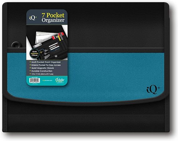 iScholar iQ+ 7 Pocket Fabric Expanding Folder, 13 x 10 Inches, Blue (34107-BL)