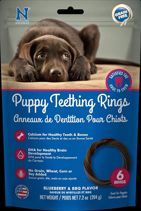 N-Bone Grain-Free Puppy Teething Treats, Blueberry & BBQ Flavor, Natural Puppy Chews, Helps Soothe Teething Gums, Calcium Enriched, 6 Rings