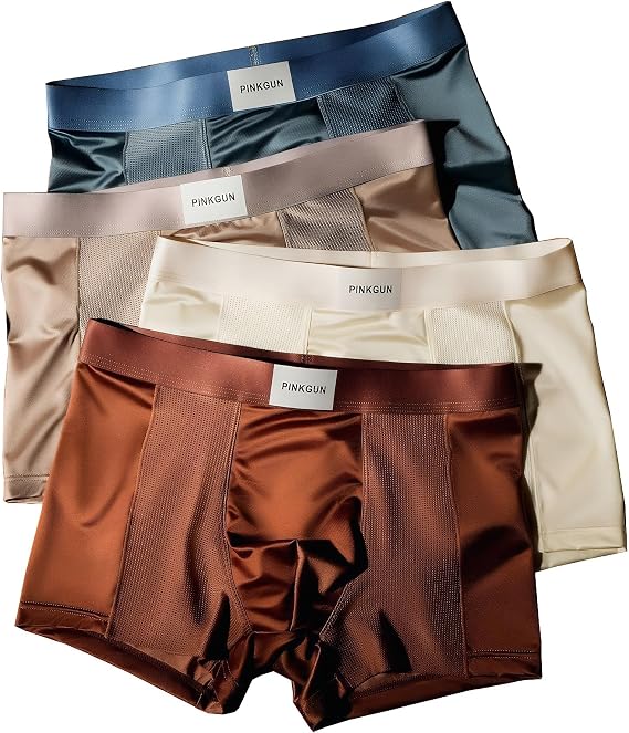 Mens Satin Boxer Briefs with Air-Flow Side Mesh 4 Pack