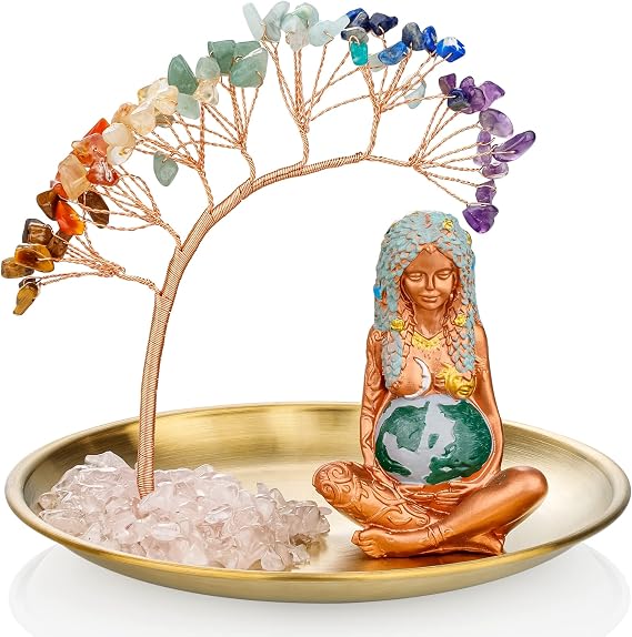 ZenBless 7 Chakra Healing Crystal Tree Ceramic Mother Earth Decor Mother Earth Statues Gifts for Women, Yoga Meditation Zen Spiritual Room Home Shelf Decor Feng Shui Good Lucky