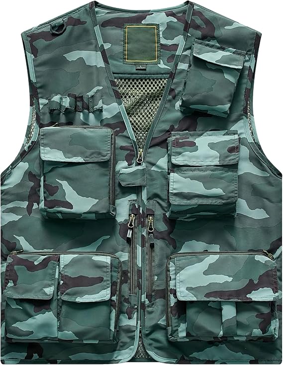Flygo Men's Casual Lightweight Outdoor Fishing Work Safari Travel Photo Cargo Vest Jacket Multi Pockets