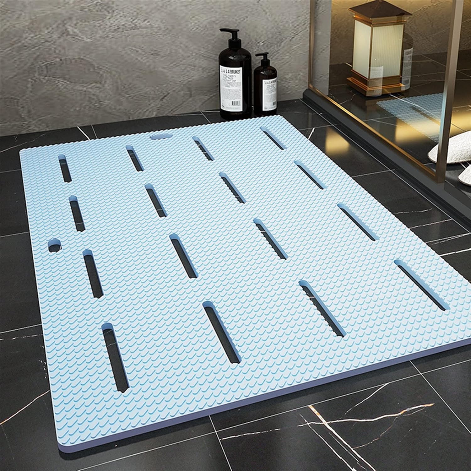 Xiaoli Bath Mat Bathroom Mat Safety Shower Non-Slip Bath Mat Plastic Massage Pad Bathroom Carpet Floor Drainage Suction Cup Bath Mat Bath Rugs Bathroom Mat Color : Blue, Specification : 45x60 cm