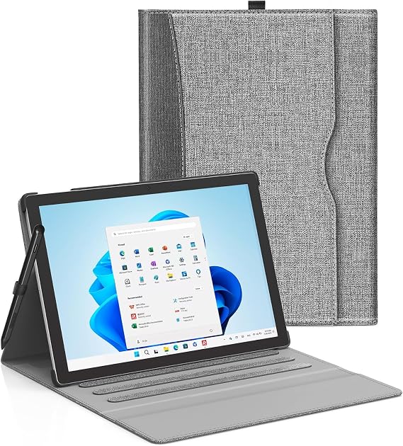 Case fit 13 Inch Microsoft Surface Pro 11/10/9/8, Multiple Angle Viewing Portfolio Business Cover with Stylus Holder & Pocket, Compatible with Type Cover Keyboard & Dock, Grey&Black