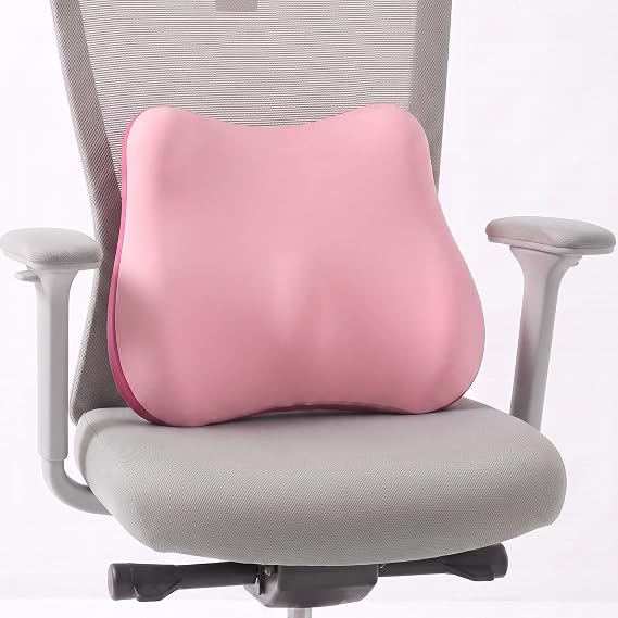 Lumbar Support Pillow, Ergonomic Memory Foam Back Cushion for Car Office Chair Gaming Chair, Washable Cool-Touch Cover for Lower Back Support (Pink)