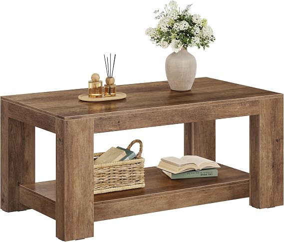VASAGLE Coffee Table, 2-Tier Center Table with Rustic Charm and Clean Lines