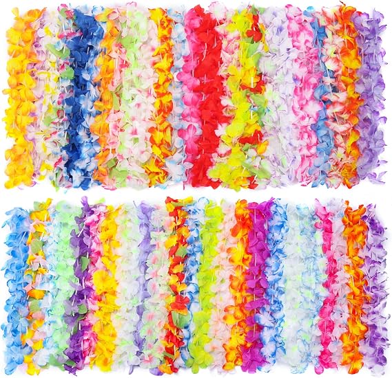 Newthinking 50 PCS Hawaiian Leis Bulk, Tropical Hawaiian Flower Necklace