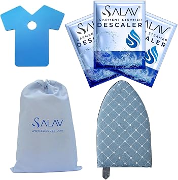 SALAV Heavy Duty Commercial Garment Steamer Accessories Set Includes Mini Ironing Board, Steam Mitt, 3-Piece Descaler Packets, and Storage Bag Ideal for Professional & Home Use