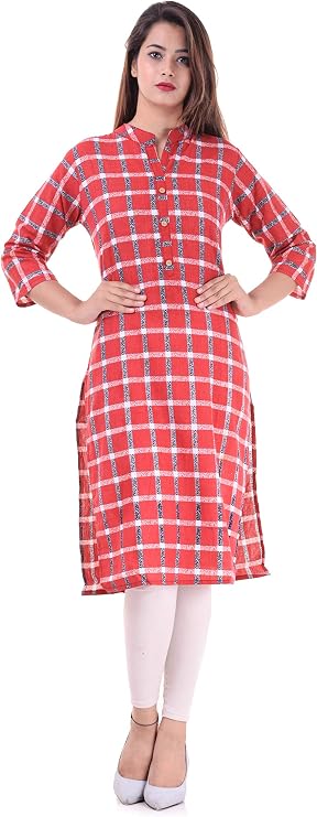 Chichi Indian Women's Checks Cotton Kurti Top