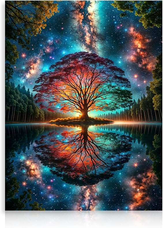 Dazzlewall Abstract Tree of Life Wall Art Picture, Colorful Fantasy Forest Painting Print for Bedroom Living Room Decor 12x16 in Unframed