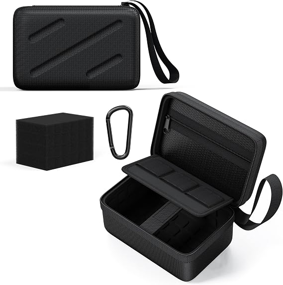 Small Digital Camera Case, Hard Shell Shockproof Protective Travel Storage Case for Kodak Pixpro FZ55/FZ45, Canon SX740 HS, G7X Mark III/II, Sony ZV-1F with Wrist Strap & Carabiner, DIY Sponge, Black