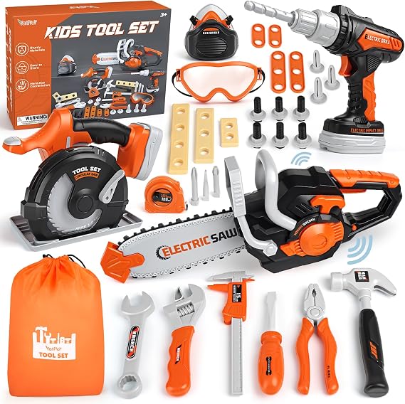Vanplay Kids Tool Set Kids Toys Kid Tool Kit with Electric Drill, Chainsaw, Circular Saw, Pretend Play Construction Toys for Boys Girls Age 3 4 5 6 Years Old