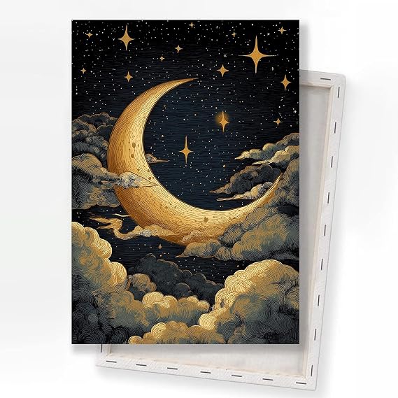 BACJUOPLDArt Vintage Moon Poster Dark Moody Cloud Wall Art Moody Celestial Dark Academia Wall Art Moon Pictures for Bedroom 16x24inch Framed