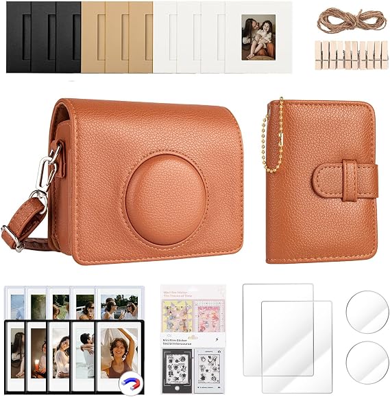 Mini EVO Camera Case and Accessories Bundle, for Fuji Mini EVO Leather Case/Screen Protector/Album/Frames/Stickers