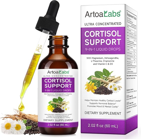 Cortisol Balance Liquid,Cortisol Support Formula with Ashwagandha,L-Theanine,and Magnesium-Promotes Calmness and Deep Sleep|Gluten-Free,Non-GMO