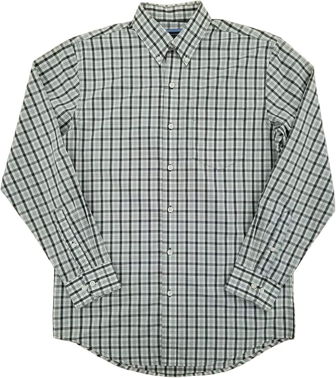 Mens Blue & White Plaid Hamilton Poplin Long Sleeve Button-Down Shirt
