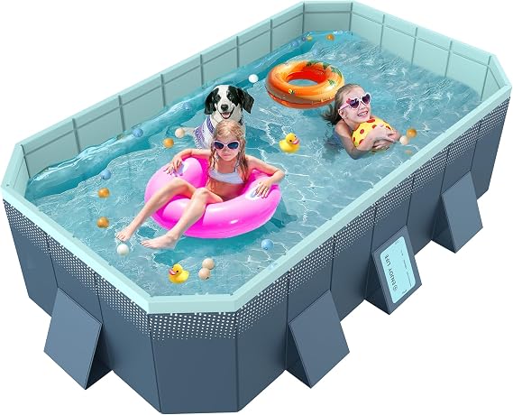 Foldable Non-Inflatable Above Ground Framed Swimming Pool for Backyard, Family Pool (65" x 42" x 18")