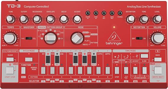 Behringer TD-3-RD Analog Bass Line Synthesizer with VCO, VCF, 16-Step Sequencer, Distortion Effects and 16-Voice Poly Chain