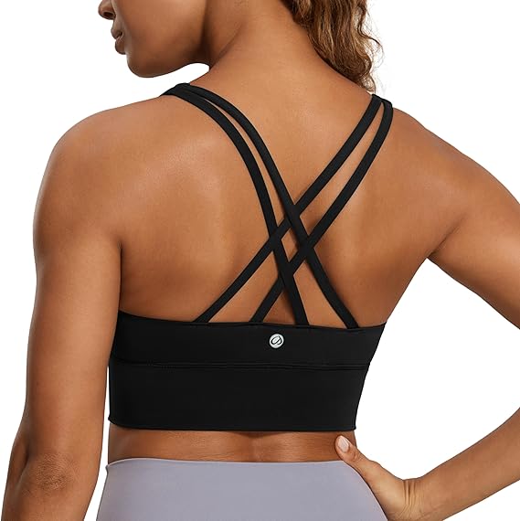 CRZ YOGA Naked Feeling Longline Sports Bras | Medium Support, Removable Pads, Yoga, Sleek, Strappy Back, Scoop Neck, for Women
