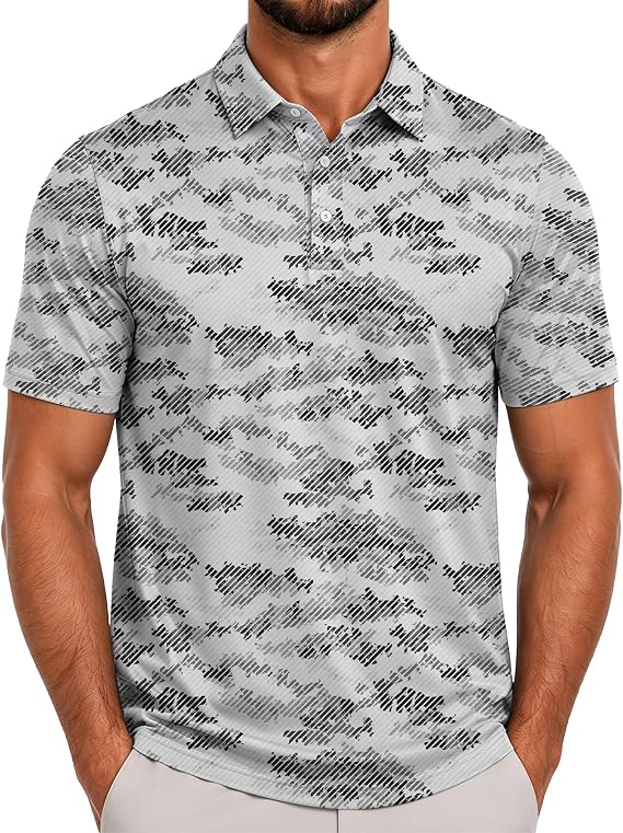 ZITY Men's Golf Polo Shirt Short Sleeve Performance Moisture Wicking Collared Print Shirt for Golf and Casual Wear