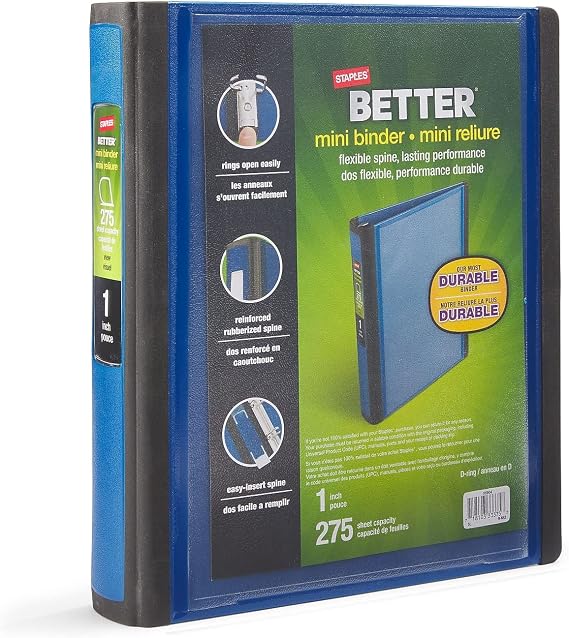 Staples 924443 Better Mini Size 1-Inch D 3-Ring View Binder Blue (20942) - Suits 5.5" x 8.5" Pages