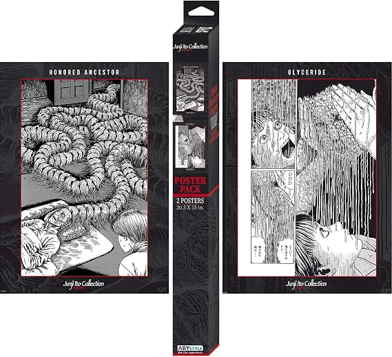 ABYSTYLE Junji Ito Chibi Boxed Unframed Poster Set 20.5" x 15.5" Includes 2 Mini Posters Horror Anime Manga Wall Art Prints for Bedroom Office Room Decor Gift
