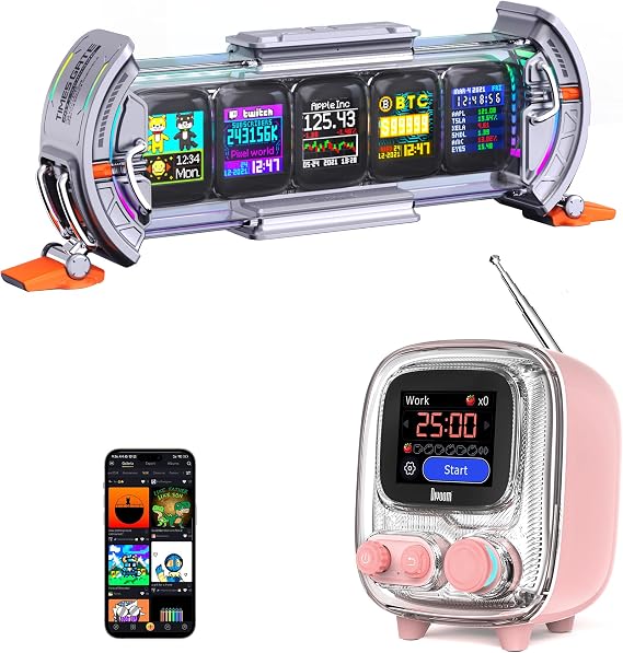 Divoom Times Gate and Tiivoo-2,Cyberpunk Gaming Setup Digital Clock with Smart APP Control and Mini TV Retro Bluetooth Speaker,Cute Decor for Bedroom,Bedside Desk