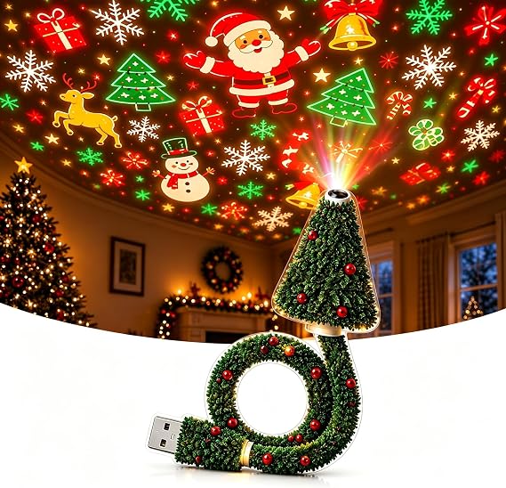 Christmas Projector Lights USB Plug and Play Holiday Indoor HD Night Light