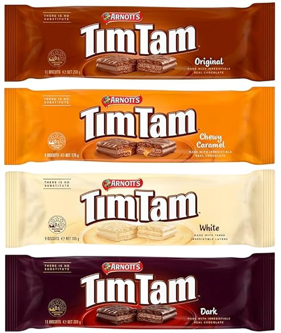 VARIETY Tim Tam Cookie Biscuits (Value 4 Packs) Original Chocolate with Chewy Caramel, White & Dark - Aussie Made & Loved