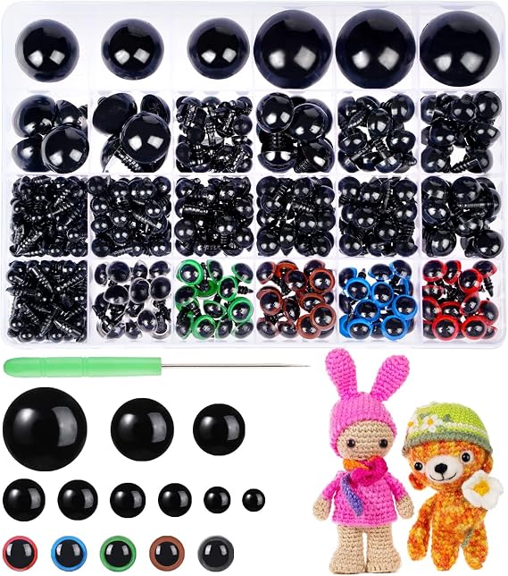 408Pcs Safety Eyes for Crochet 6-30mm Plastic Colorful Safety Eyes for Amigurumi with Washers Black Stuffed Animal Eyes for Craft Teddy Bear