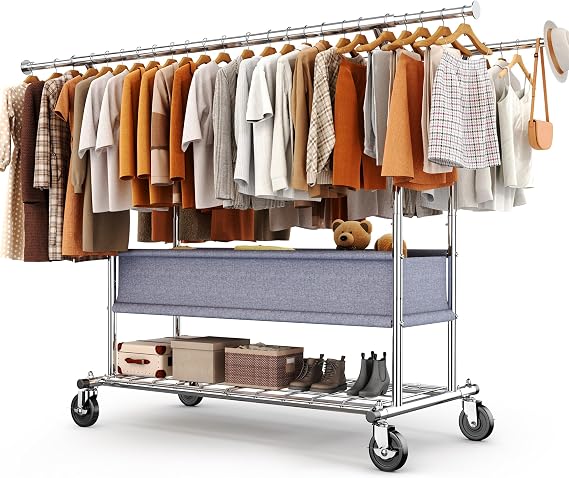HOKEEPER Heavy Duty Clothes Rack Load 625 LBS Height Adjustable Double Rod