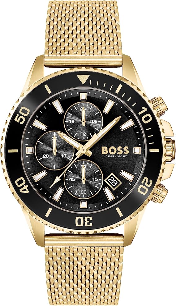 BOSS Men's 45mm Chronograph Quartz Watch Admiral Collection with Stainless Steel, Silicone or Ocean Plastic Textile Strap, Date Fuction and 3 Sub-Dials