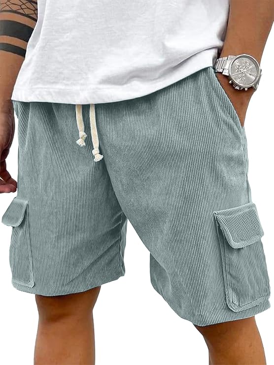 PLEPAN Men's 7" Corduroy Cargo Shorts with 5 Pockets