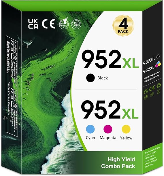 952XL Ink Cartridges 4-Pack (Black/Cyan/Magenta/Yellow) Compatible 952XL 952 High Yield Ink Cartridges Replacement for HP 952XL OfficeJet Pro 7720 7730 7740 8210 8740 8720 8710 Printer