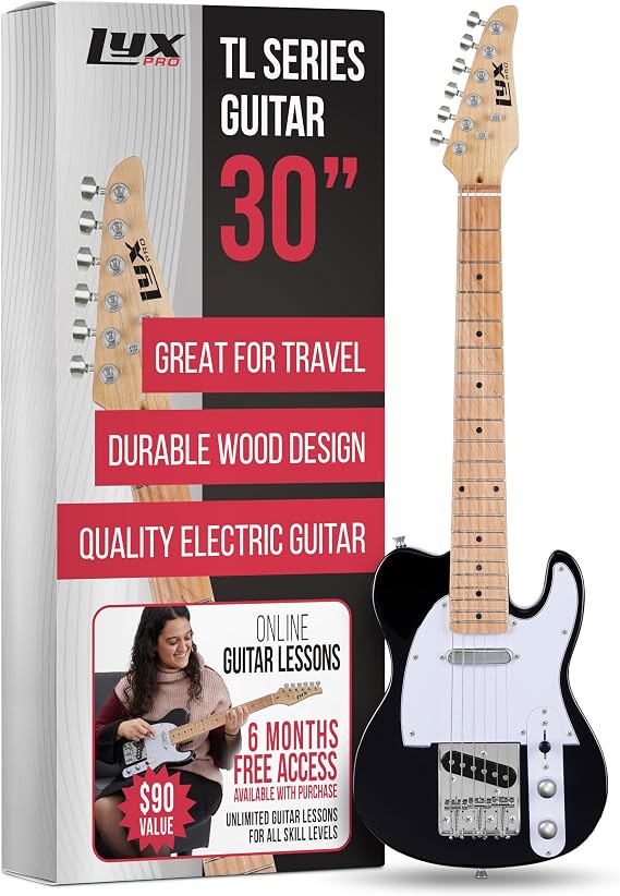 LyxPro 30â'¬Â Electric Telecaster Guitar | Solid Full Size Paulownia Body, 3-Ply Pickguard, C-Shaped Neck, Ashtray Bridge, High Quality Gear Tuner, 3-Way Switch & Volume/Tone Control | Includes 2