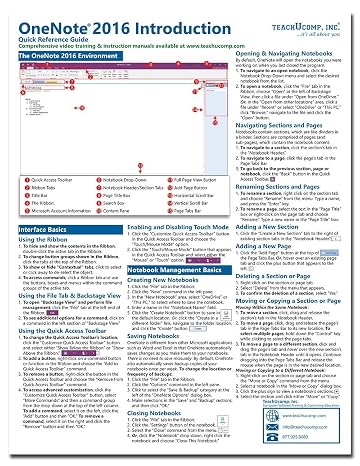 Microsoft OneNote 2016 Introduction Quick Reference Training Tutorial Guide (Cheat Sheet of Instructions, Tips & Shortcuts - Laminated Card)