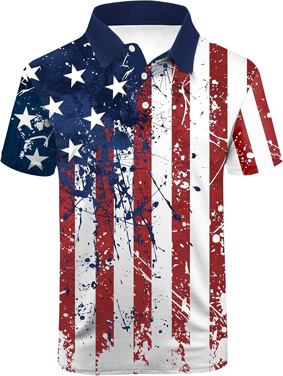Men's Patriotic Polo Shirts Short Sleeve American Flag Golf Tennis Casual