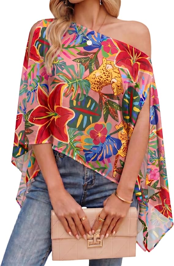 Avidlove Off the Shoulder Tops for Women Batwing Slit Sleeve Chiffon Shirts