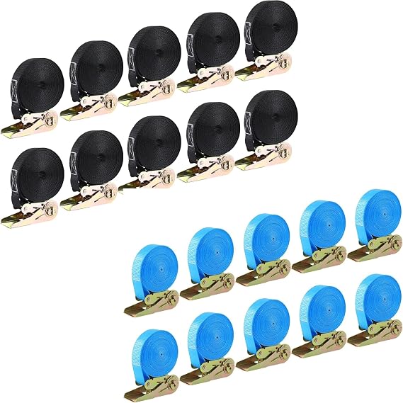 LIFERUN 10 Pack 1" x 20' Ratchet Straps Heavy Duty, 1760lbs Break Strength Endless Ratchet Strap, NO Hook, Tie Down Straps for Motorcycles, Goods, Luggage(Black &Blue)