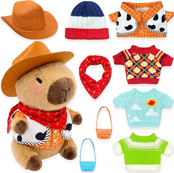 Capybara Plush with Clothes, 10.2 in | Dress Up Toy Set