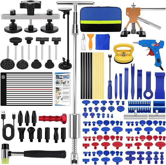 142PCS Car Dent Puller Kit with Led Line Board, T-Bar Puller